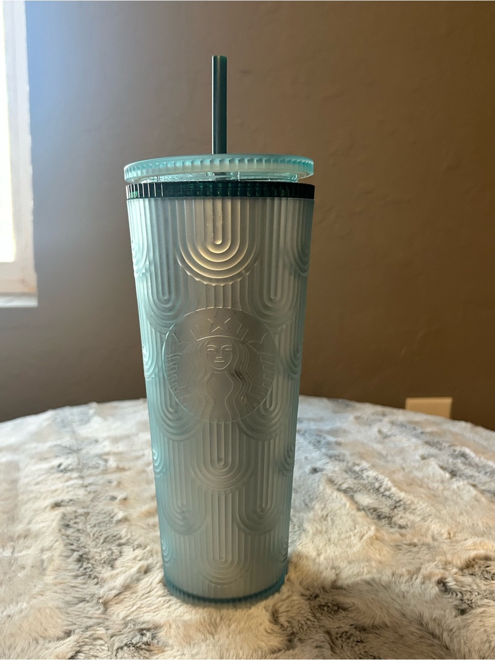 Starbucks Seafoam Green Embossed Tumbler with Straw